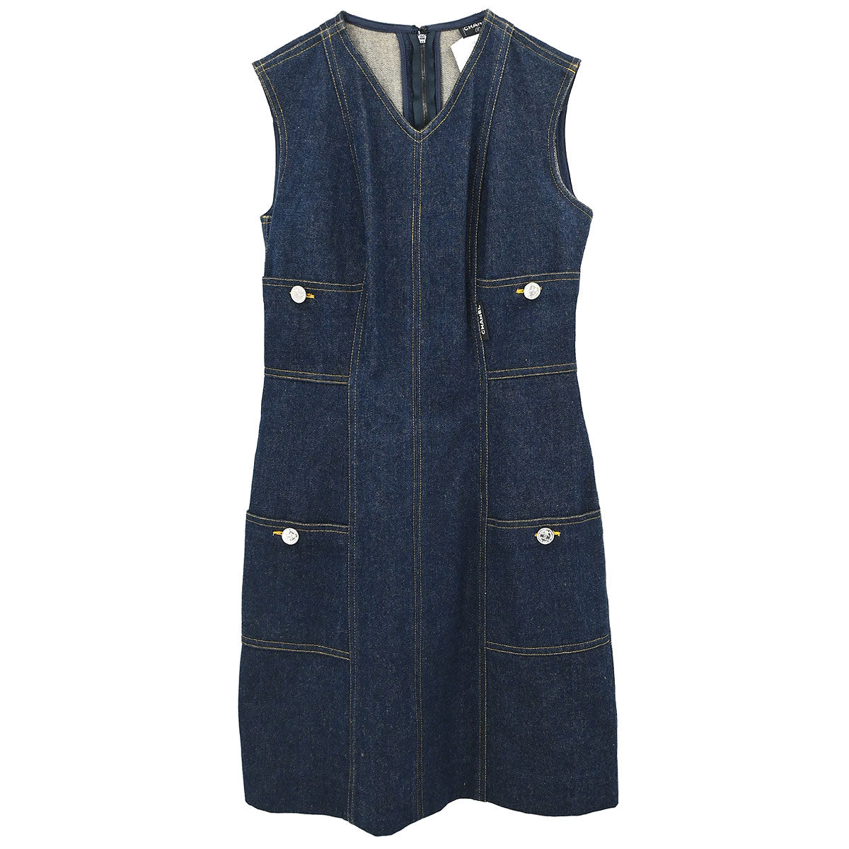 Chanel Denim Sleeveless Dress Navy #36