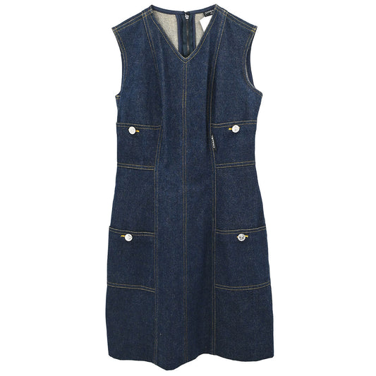 Chanel Denim Sleeveless Dress Navy #36