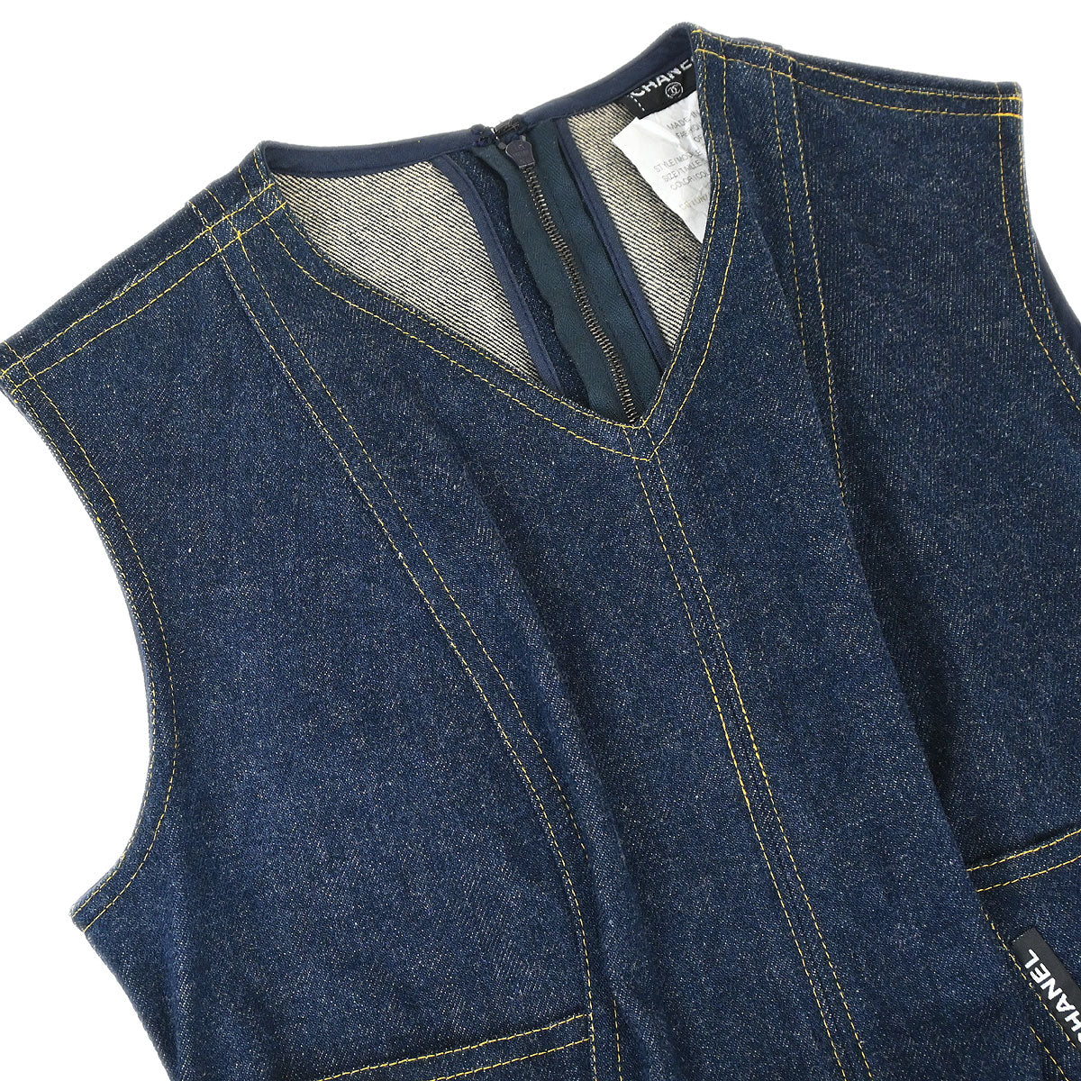 Chanel Denim Sleeveless Dress Navy #36