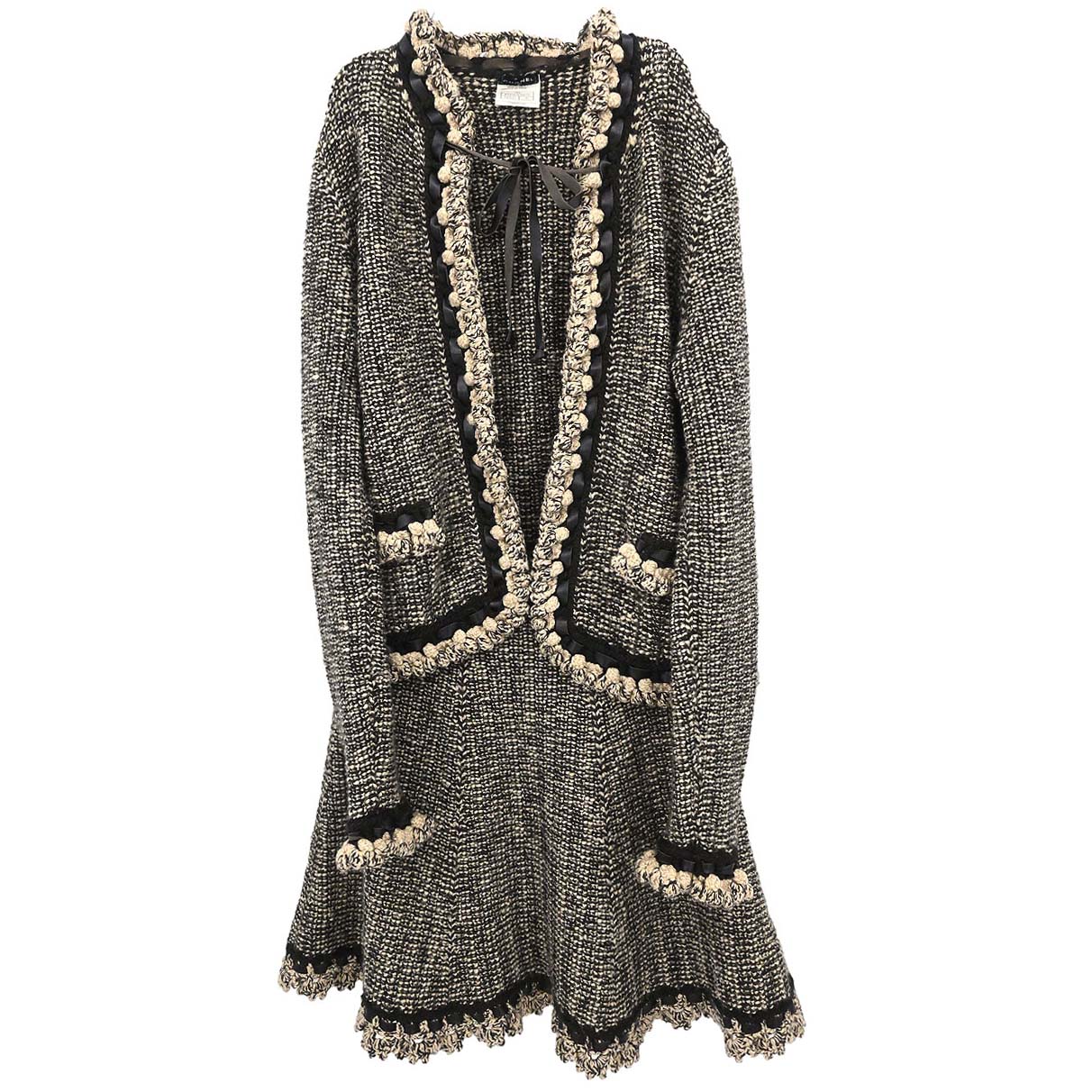 Chanel 2004 Setup Suit Cardigan Skirt Tweed Beige #38