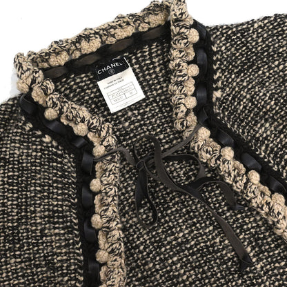 Chanel 2004 Setup Suit Cardigan Skirt Tweed Beige #38