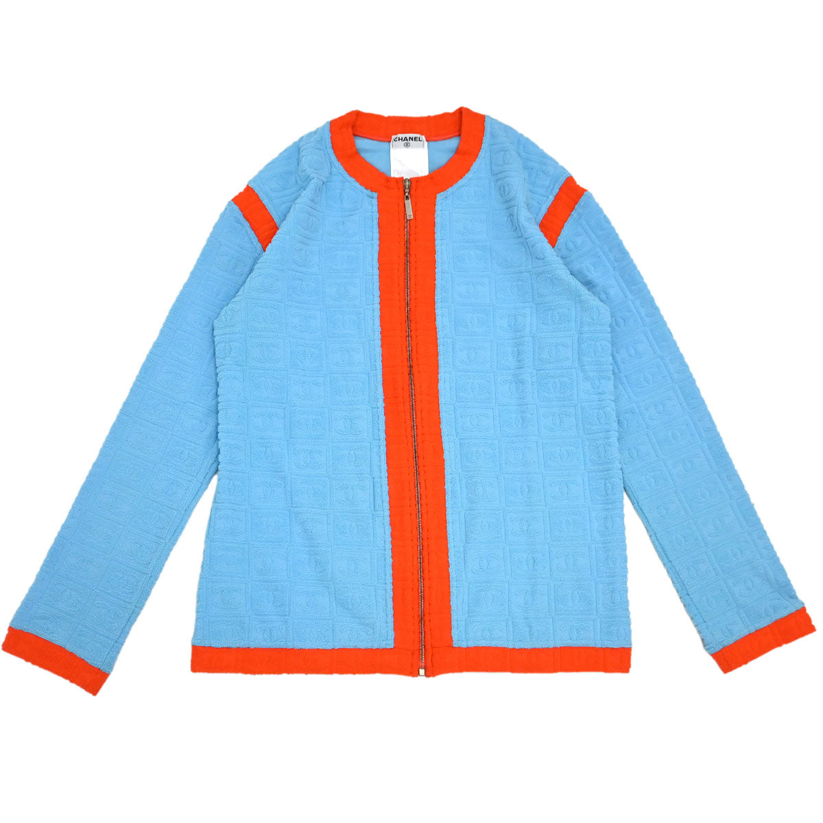 Chanel 2002 Zip-up Collarless Jacket Light Blue #38