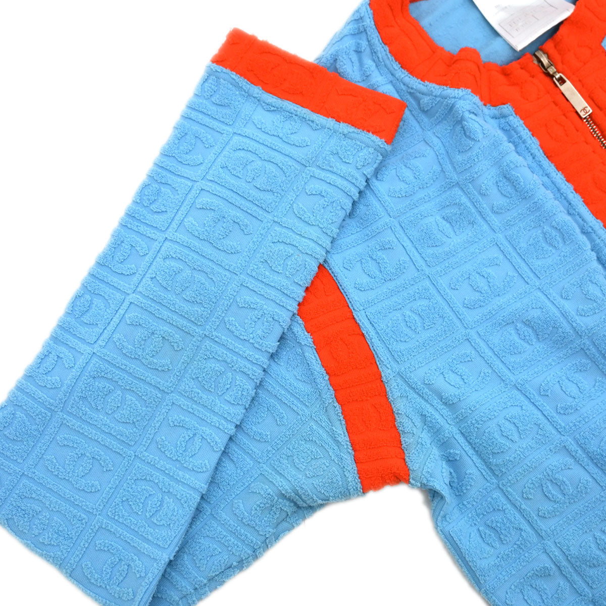 Chanel 2002 Zip-up Collarless Jacket Light Blue #38