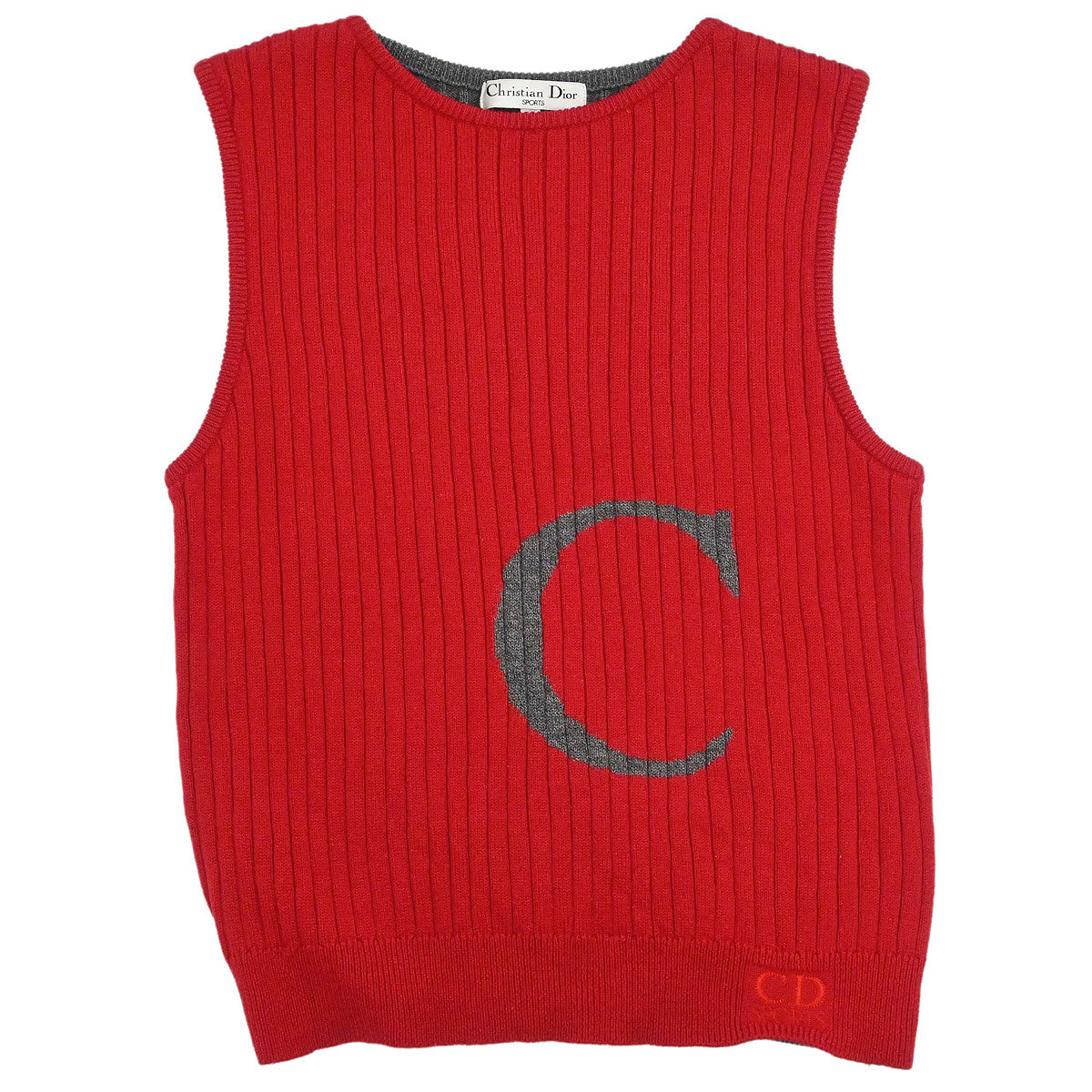 Christian Dior Sleeveless Knit Vest Top Red Gray #M