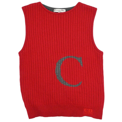 Christian Dior Sleeveless Knit Vest Top Red Gray #M