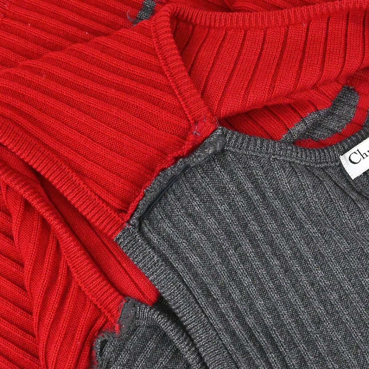 Christian Dior Sleeveless Knit Vest Top Red Gray #M