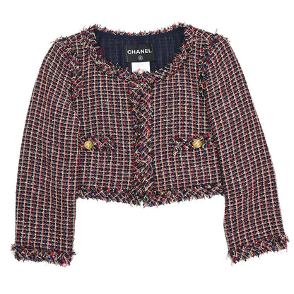 Chanel 2010 Collarless Tweed Jacket Navy #36
