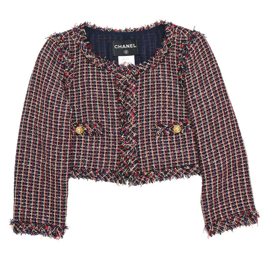 Chanel 2010 Collarless Tweed Jacket Navy #36