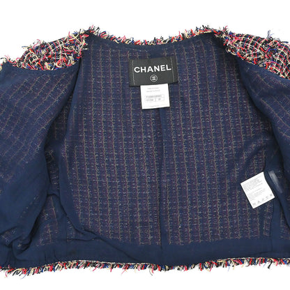 Chanel 2010 Collarless Tweed Jacket Navy #36