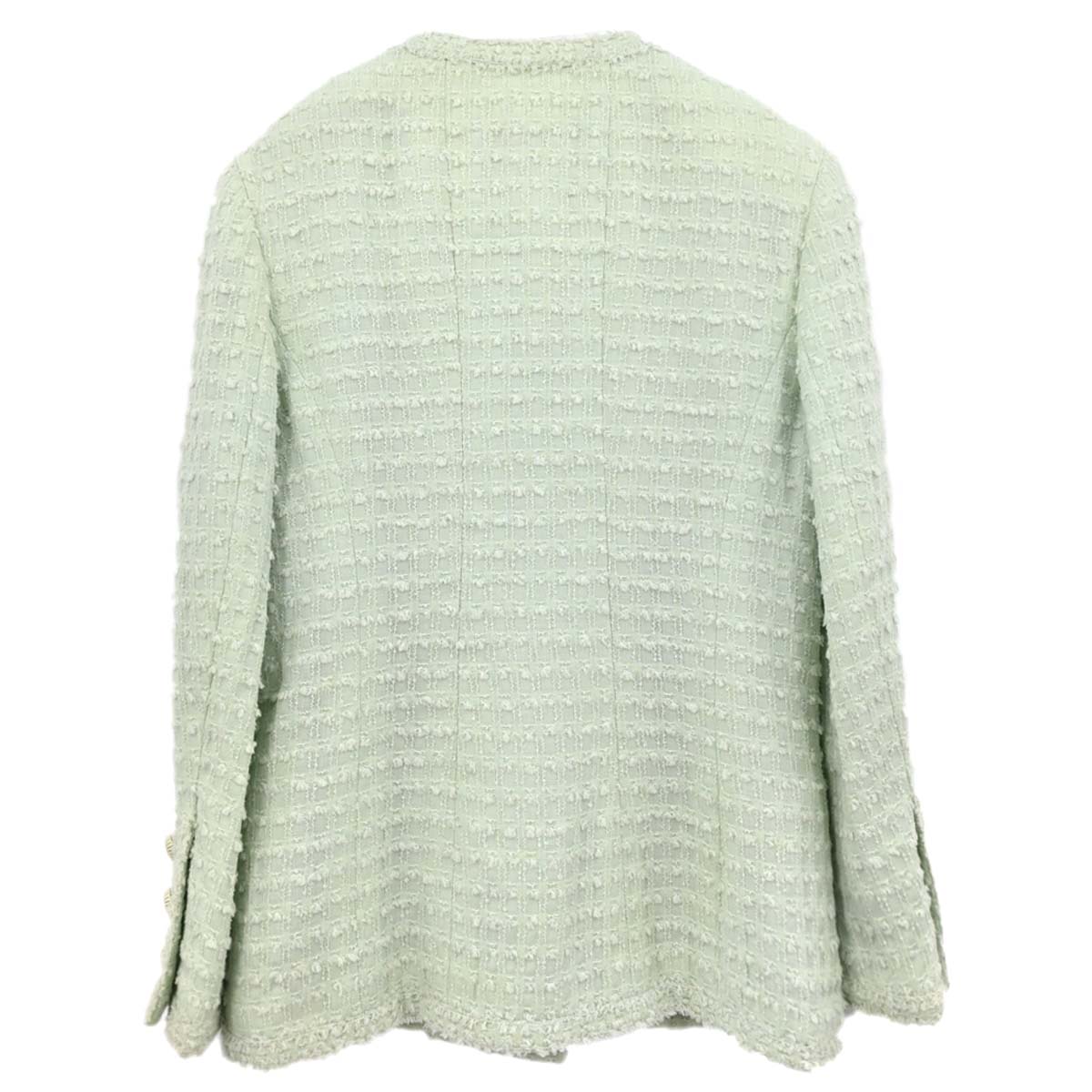 Chanel 1993 Bow Collarless Tweed Jacket Light Green #38