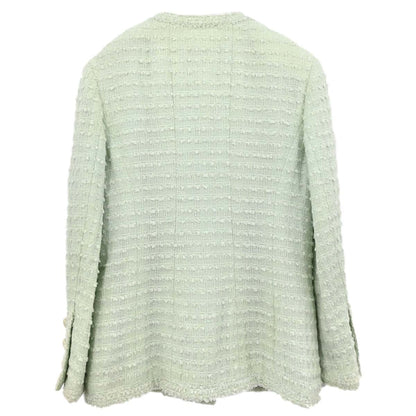 Chanel 1993 Bow Collarless Tweed Jacket Light Green #38