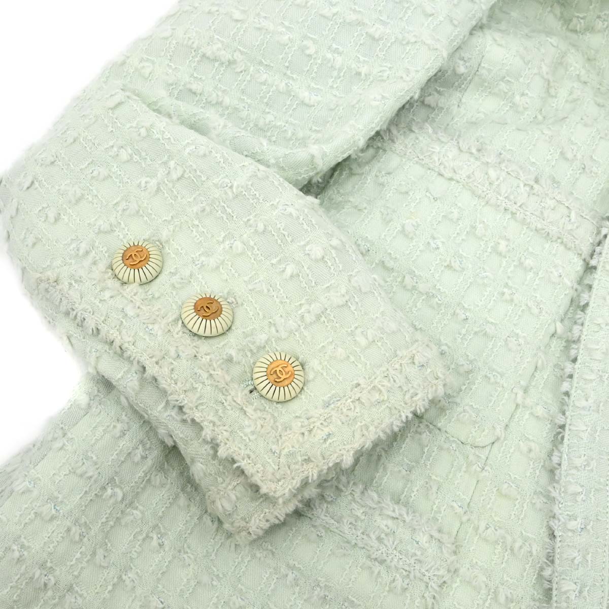 Chanel 1993 Bow Collarless Tweed Jacket Light Green #38