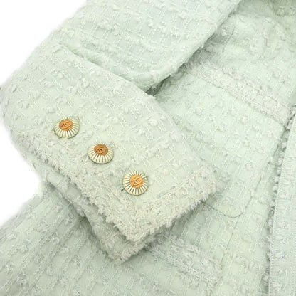Chanel 1993 Bow Collarless Tweed Jacket Light Green #38