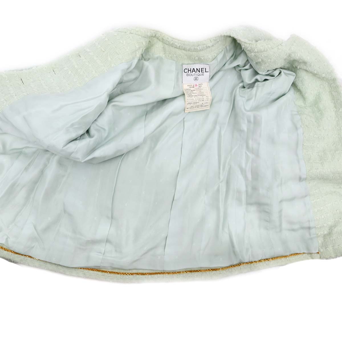 Chanel 1993 Bow Collarless Tweed Jacket Light Green #38