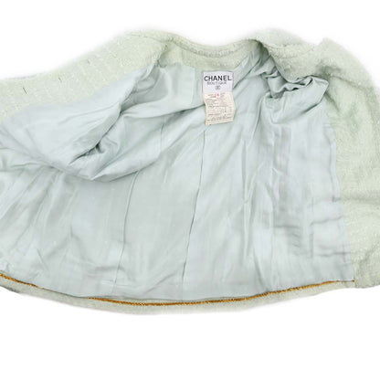 Chanel 1993 Bow Collarless Tweed Jacket Light Green #38