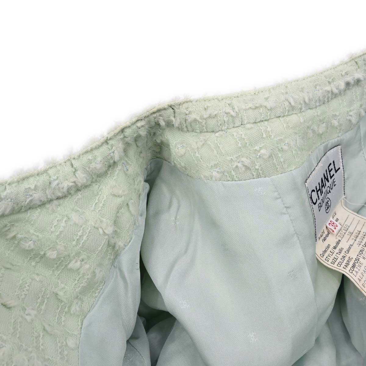 Chanel 1993 Bow Collarless Tweed Jacket Light Green #38