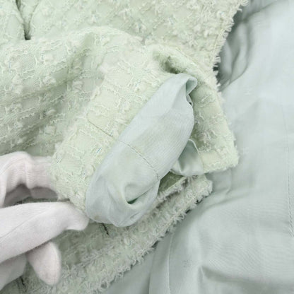 Chanel 1993 Bow Collarless Tweed Jacket Light Green #38
