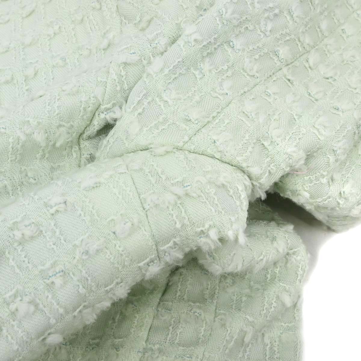 Chanel 1993 Bow Collarless Tweed Jacket Light Green #38