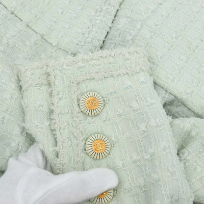 Chanel 1993 Bow Collarless Tweed Jacket Light Green #38