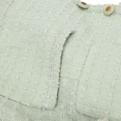 Chanel 1993 Bow Collarless Tweed Jacket Light Green #38