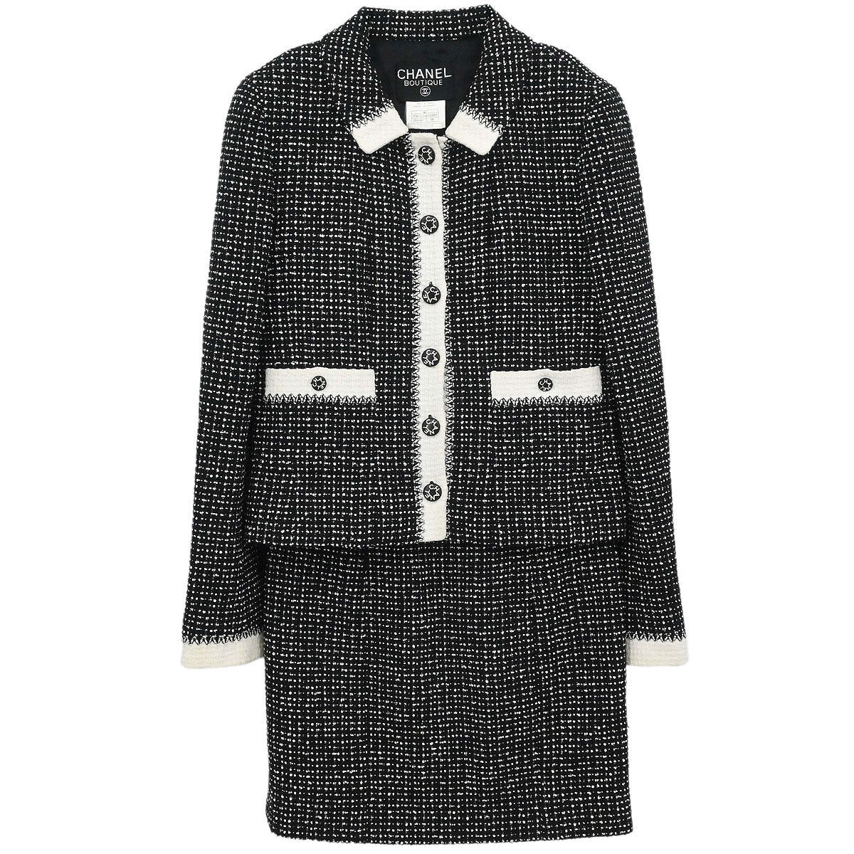 Chanel 1996 Setup Suit Jacket Skirt Tweed Black #38