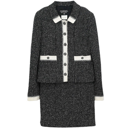 Chanel 1996 Setup Suit Jacket Skirt Tweed Black #38