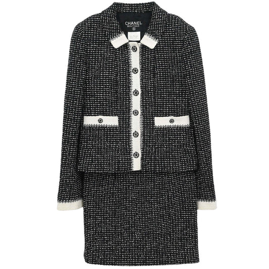 Chanel 1996 Setup Suit Jacket Skirt Tweed Black #38