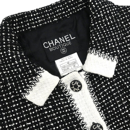 Chanel 1996 Setup Suit Jacket Skirt Tweed Black #38