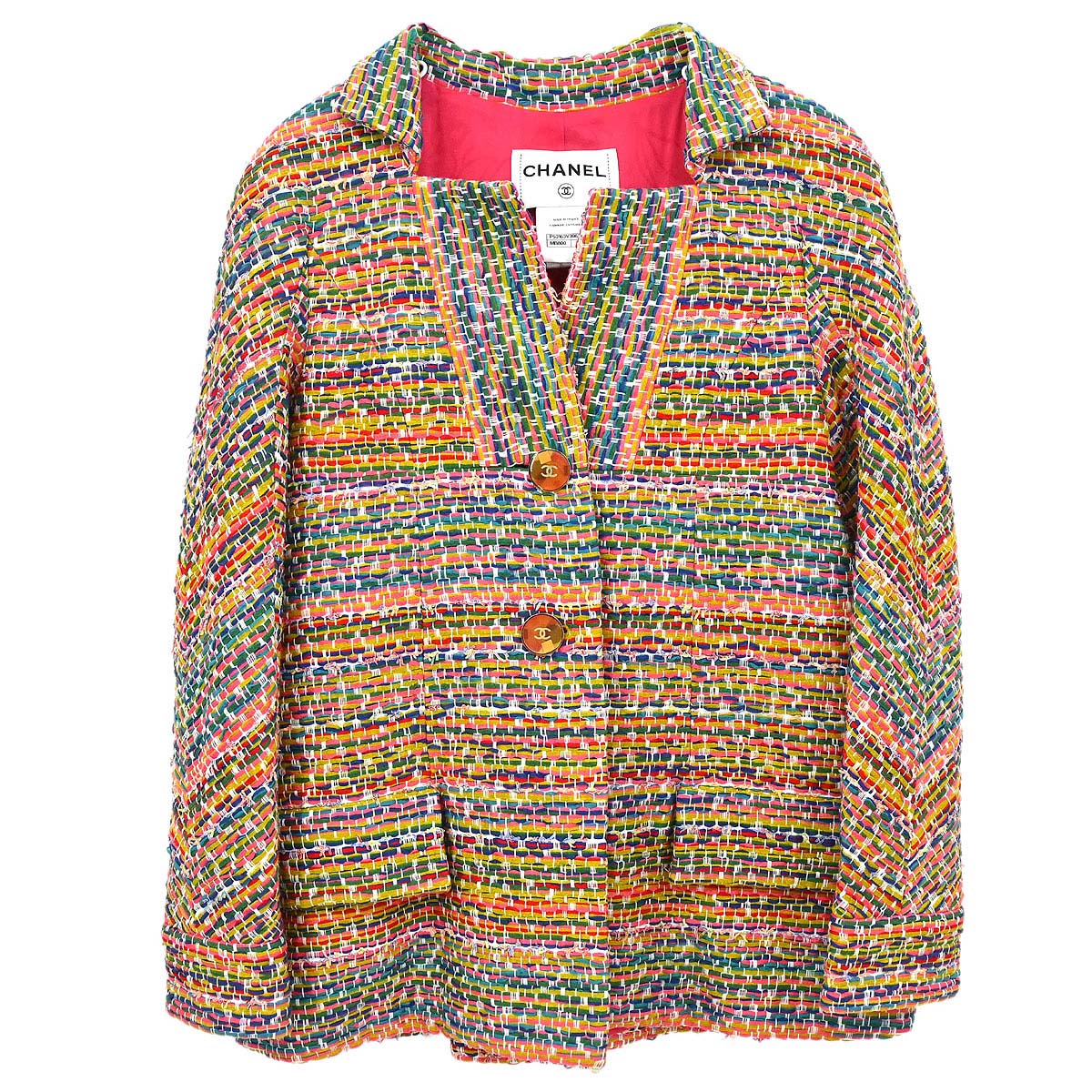 Chanel 2016 Single Breasted Tweed Jacket Pink Yellow Green #34