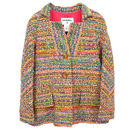 Chanel 2016 Single Breasted Tweed Jacket Pink Yellow Green #34