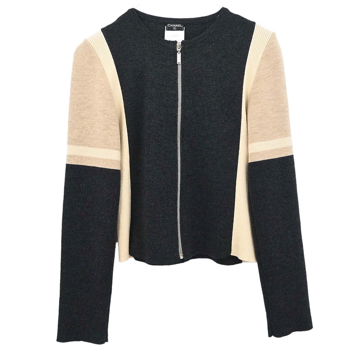 Chanel 2000 Zip Up Cardigan Gray Beige #36