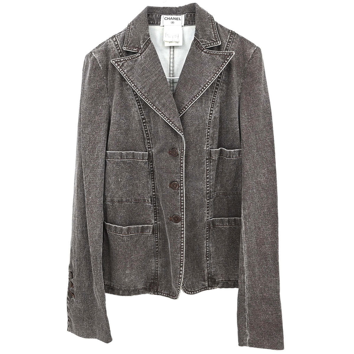 Chanel 2002 Single Breasted Denim Jacket Brown #38