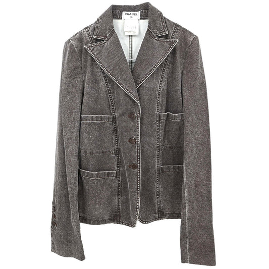 Chanel 2002 Single Breasted Denim Jacket Brown #38