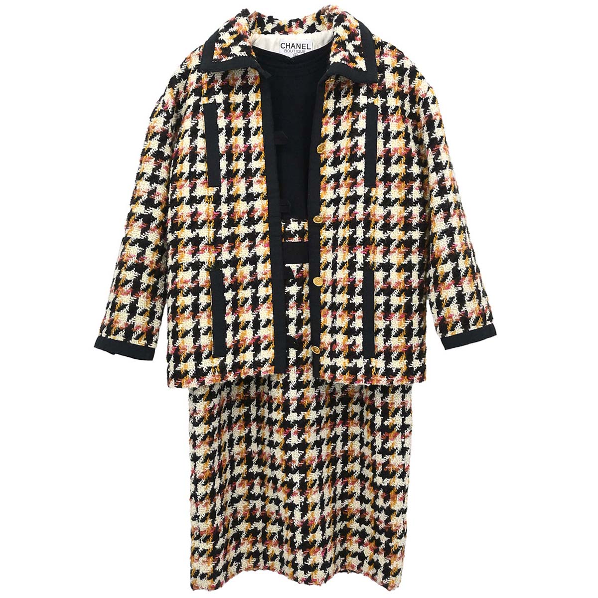 Chanel Setup Suit Jacket Dress Tweed Black #40
