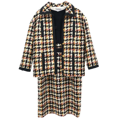 Chanel Setup Suit Jacket Dress Tweed Black #40