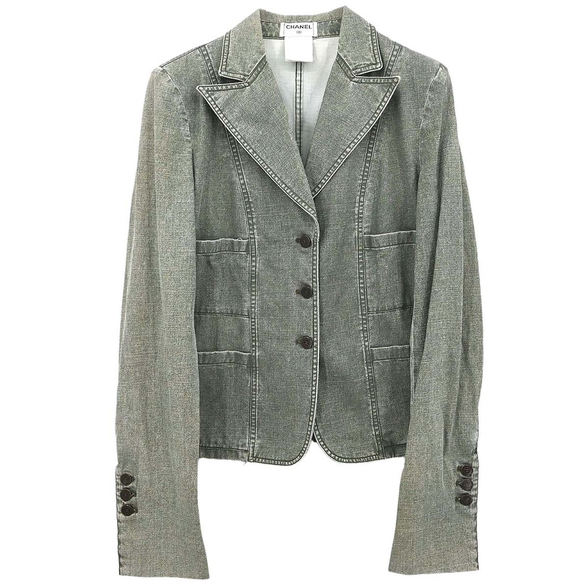 Chanel 2002 Single Breasted Denim Jacket Green