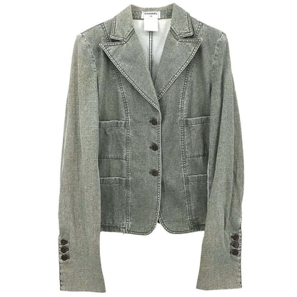 Chanel 2002 Single Breasted Denim Jacket Green