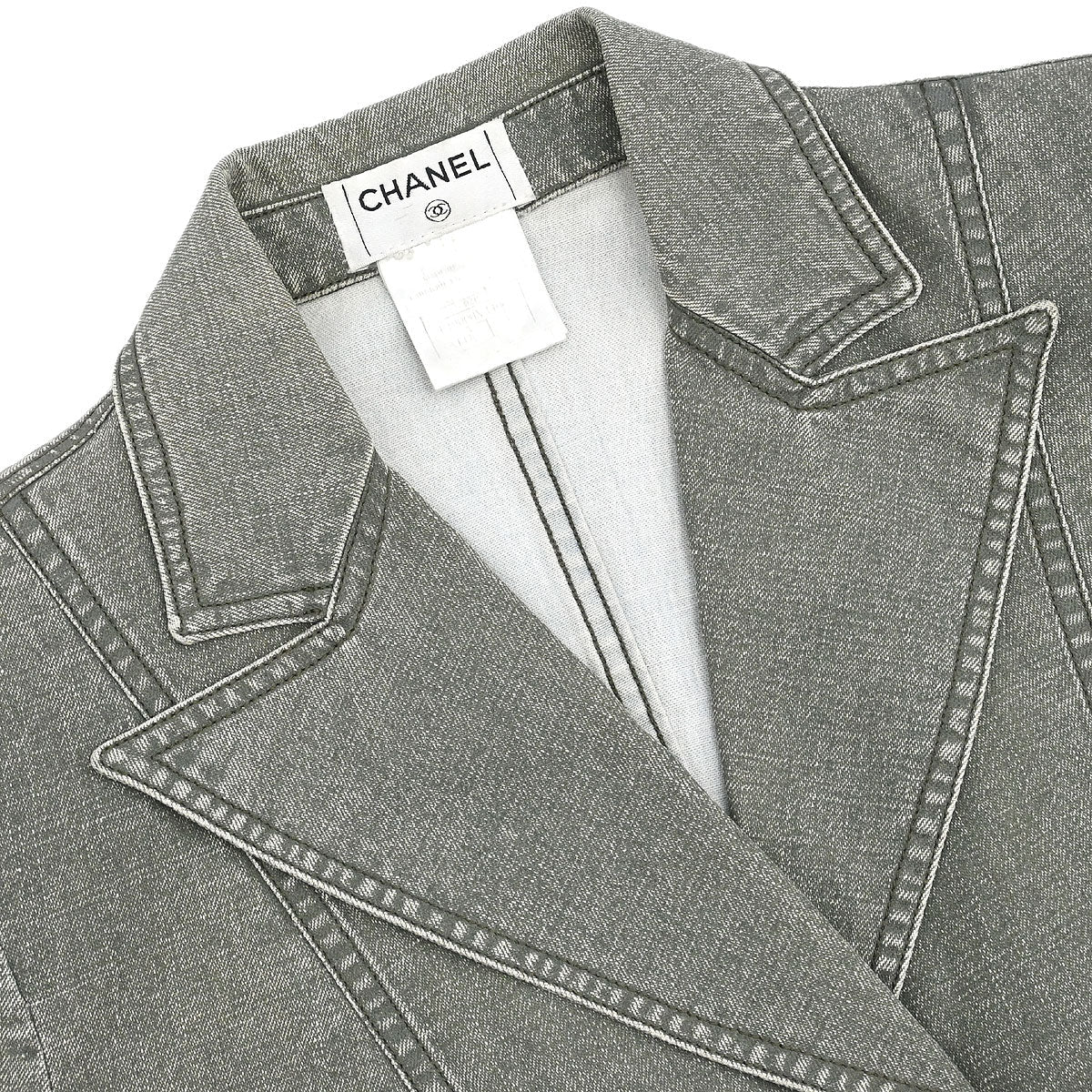 Chanel 2002 Single Breasted Denim Jacket Green