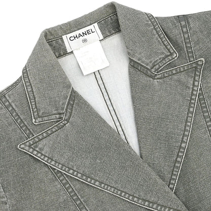 Chanel 2002 Single Breasted Denim Jacket Green
