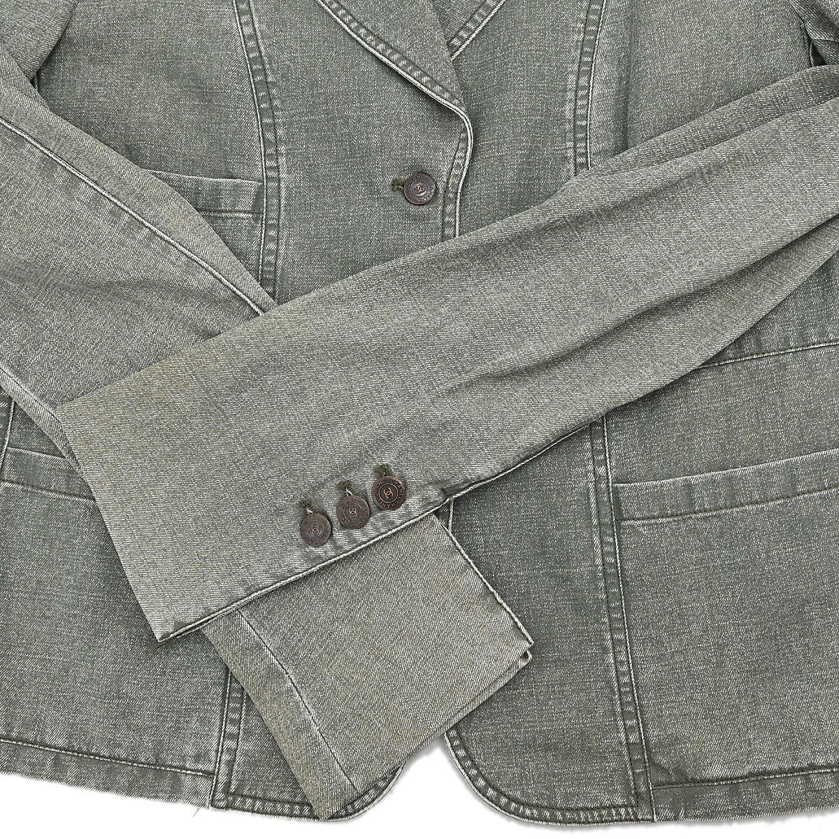 Chanel 2002 Single Breasted Denim Jacket Green