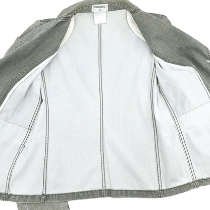 Chanel 2002 Single Breasted Denim Jacket Green