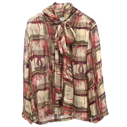Chanel 1998 Sheer Bow Tie Blouse Shirt Khaki #38