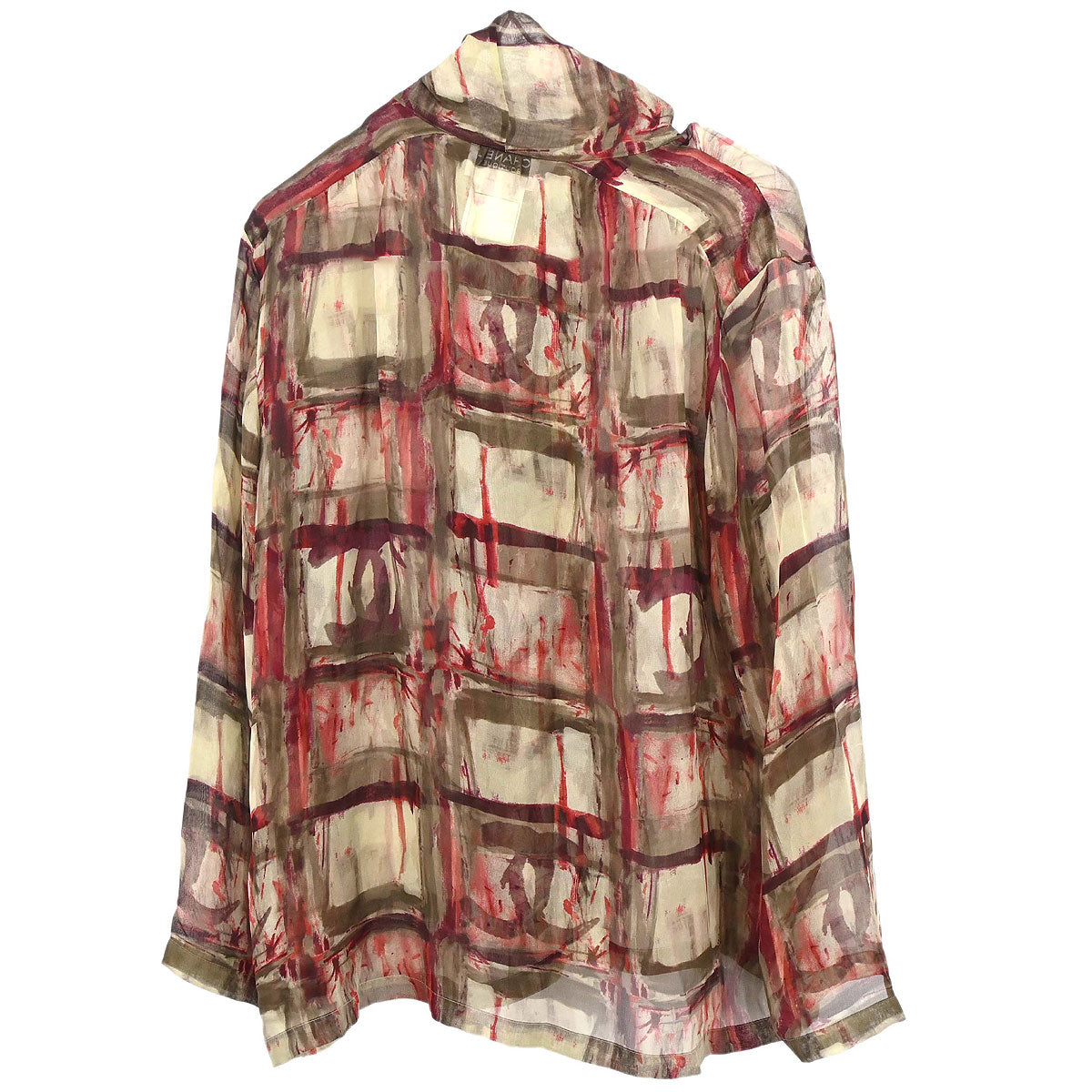 Chanel 1998 Sheer Bow Tie Blouse Shirt Khaki #38