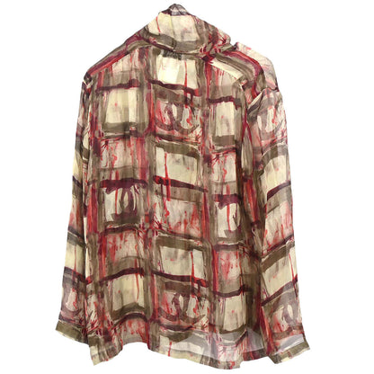 Chanel 1998 Sheer Bow Tie Blouse Shirt Khaki #38