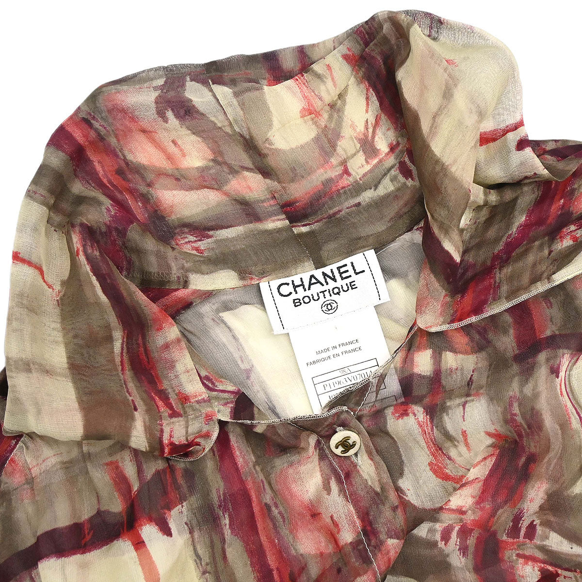 Chanel 1998 Sheer Bow Tie Blouse Shirt Khaki #38
