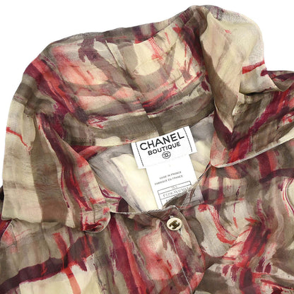 Chanel 1998 Sheer Bow Tie Blouse Shirt Khaki #38