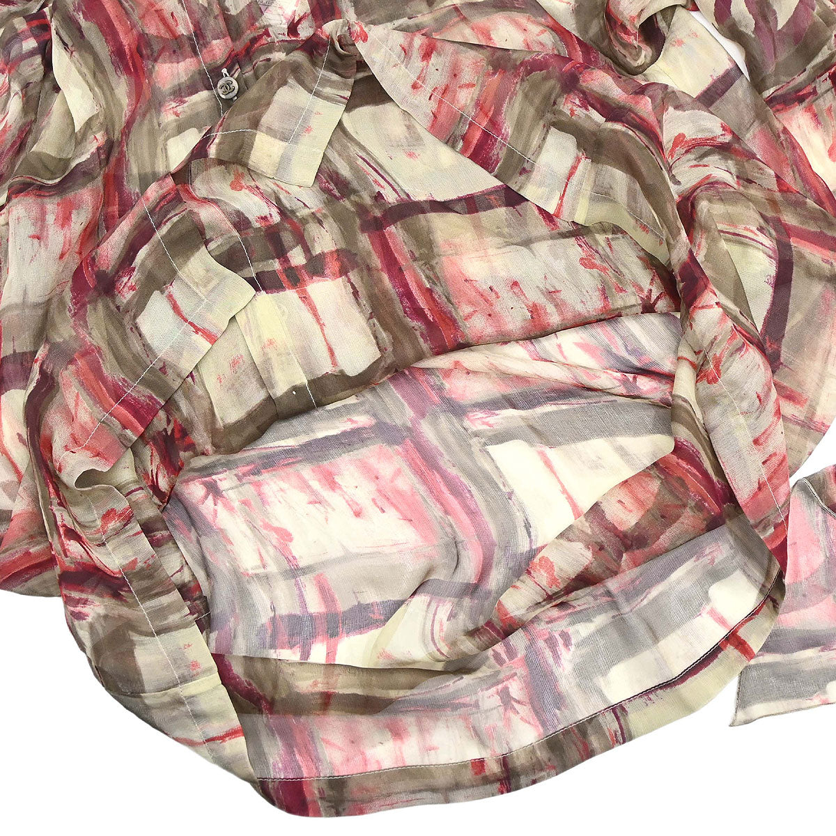 Chanel 1998 Sheer Bow Tie Blouse Shirt Khaki #38