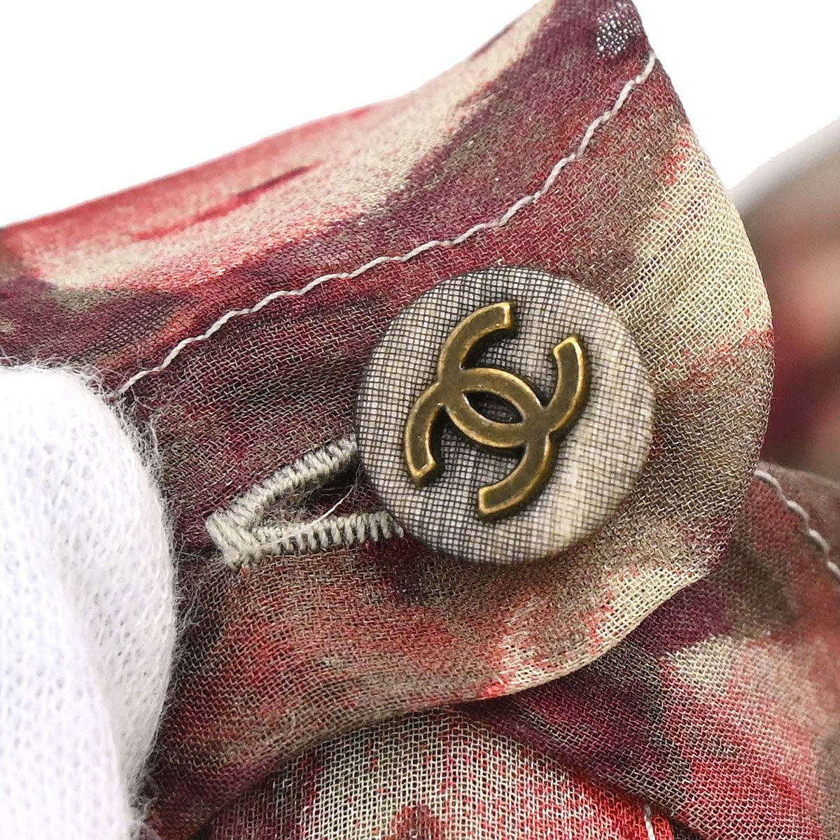 Chanel 1998 Sheer Bow Tie Blouse Shirt Khaki #38