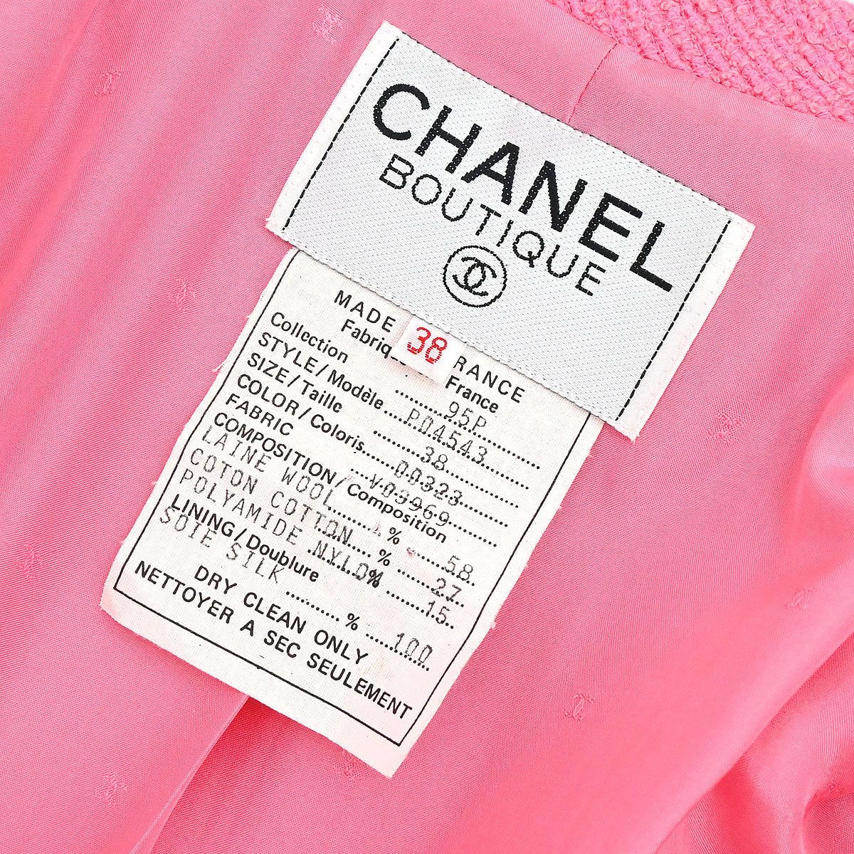 Chanel 1995 Single Breasted Jacket Pink #38
