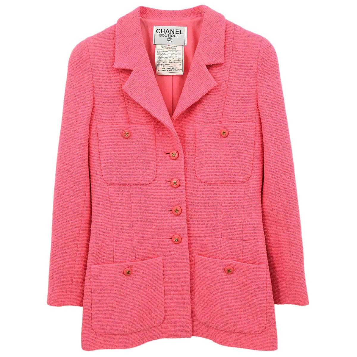 Chanel 1995 Single Breasted Jacket Pink #38